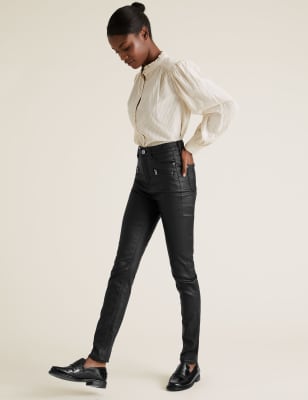 

Womens M&S Collection Eng geschnittene Jeans „Ivy“ aus Kunstleder - Black, Black