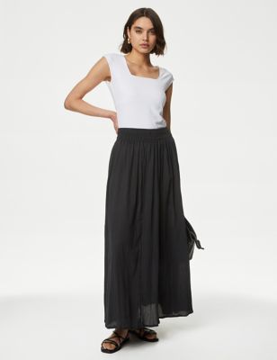 Pure Cotton Crinkle Midaxi Skirt