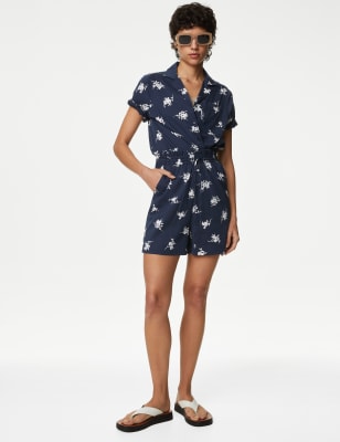 

M&S Collection Pantalón corto paperbag estampado de algodónWomens - Navy Mix, Navy Mix