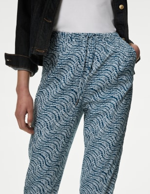 

Womens M&S Collection Printed Tapered Ankle Grazer Trousers - Blue Mix, Blue Mix