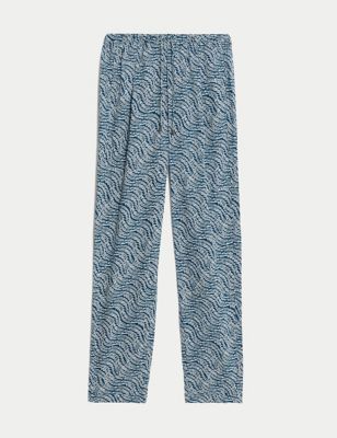 

Womens M&S Collection Printed Tapered Ankle Grazer Trousers - Blue Mix, Blue Mix