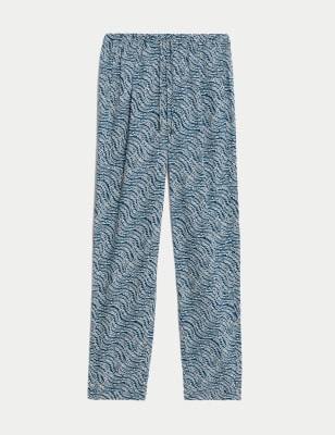 

Womens M&S Collection Printed Tapered Ankle Grazer Trousers - Blue Mix, Blue Mix