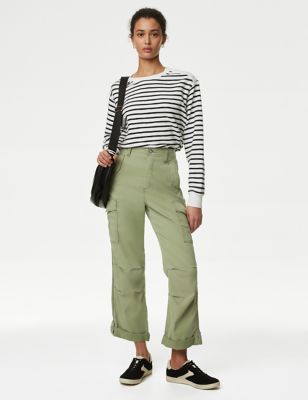 

Womens M&S Collection lyocell™ Rich Cargo Tea Dyed Cropped Trousers - Olive, Olive