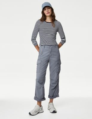 

Womens M&S Collection lyocell™ Rich Cargo Tea Dyed Cropped Trousers - Graphite, Graphite