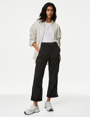 M&S Womens lyocell Rich Cargo Tea Dyed Cropped Trousers - 6REG - Black, Black,Olive,Graphite,Light 
