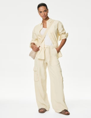 Lyocell Blend Utility Wide Leg Trousers