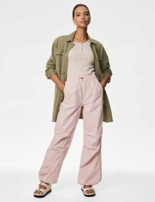 

M&S Collection Pantalón estilo paracaidista 100% algodón con cordón ajustableWomens - Dusted Pink, Dusted Pink