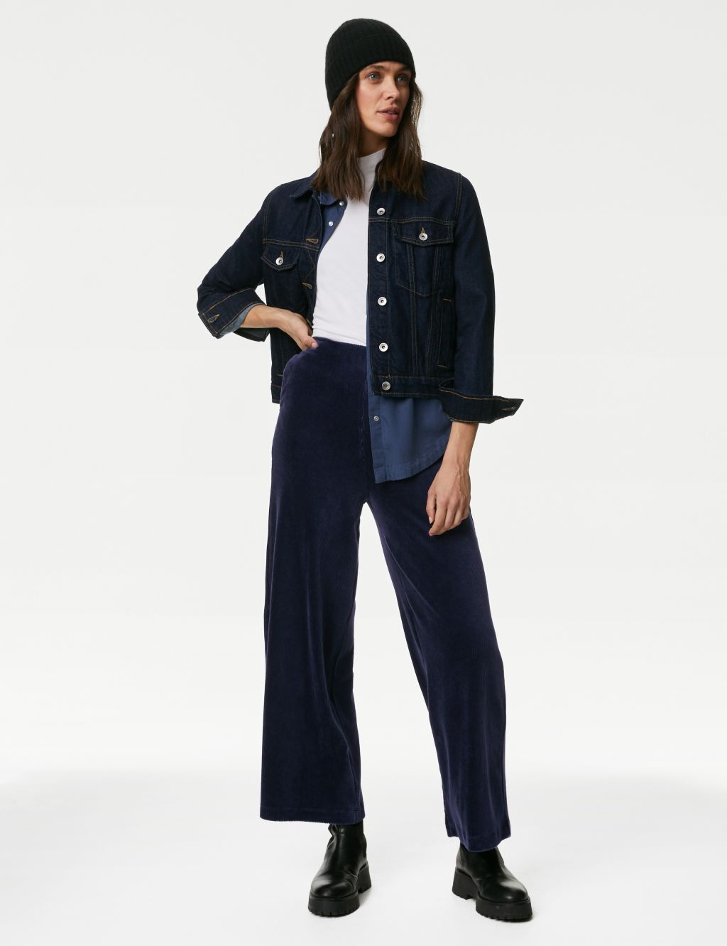 Cord Wide Leg Ankle Grazer Trousers image 1
