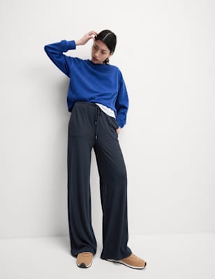 

Womens M&S Collection Jersey Wide Leg Trousers - Midnight Navy, Midnight Navy