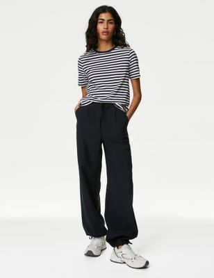 M&S Women's lyocell Rich Tapered Trousers - 6REG - Midnight Navy, Midnight Navy,Black,Soft Green