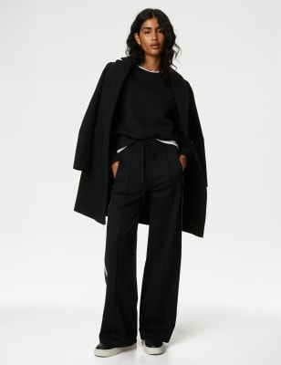 Yours Wide Leg Side Stripe Trouser - Black