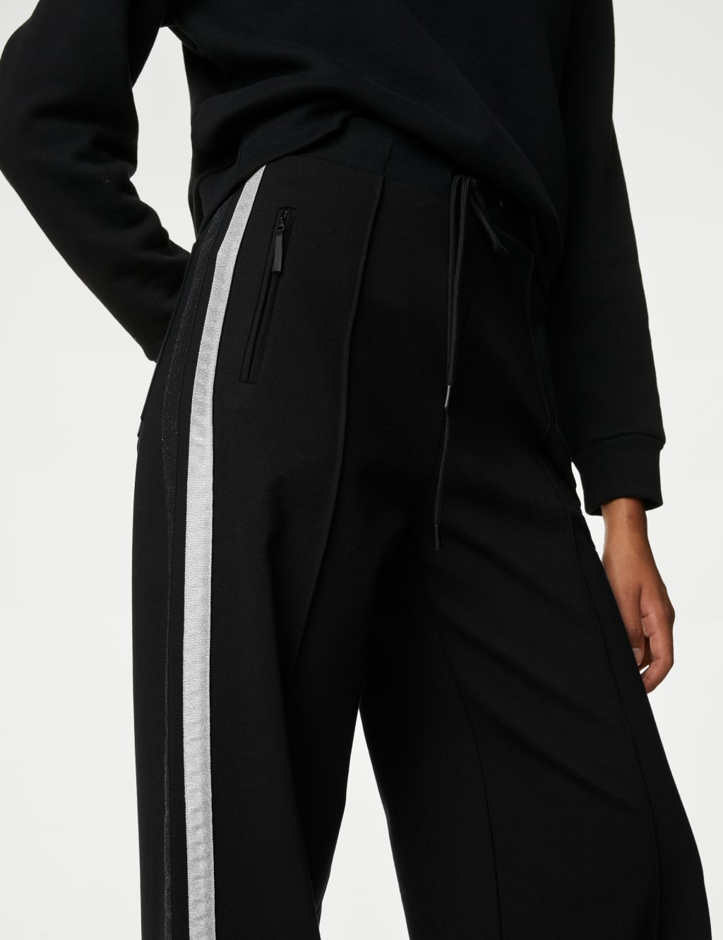 Ponte Sparkly Side Stripe Wide Leg Trousers image 3