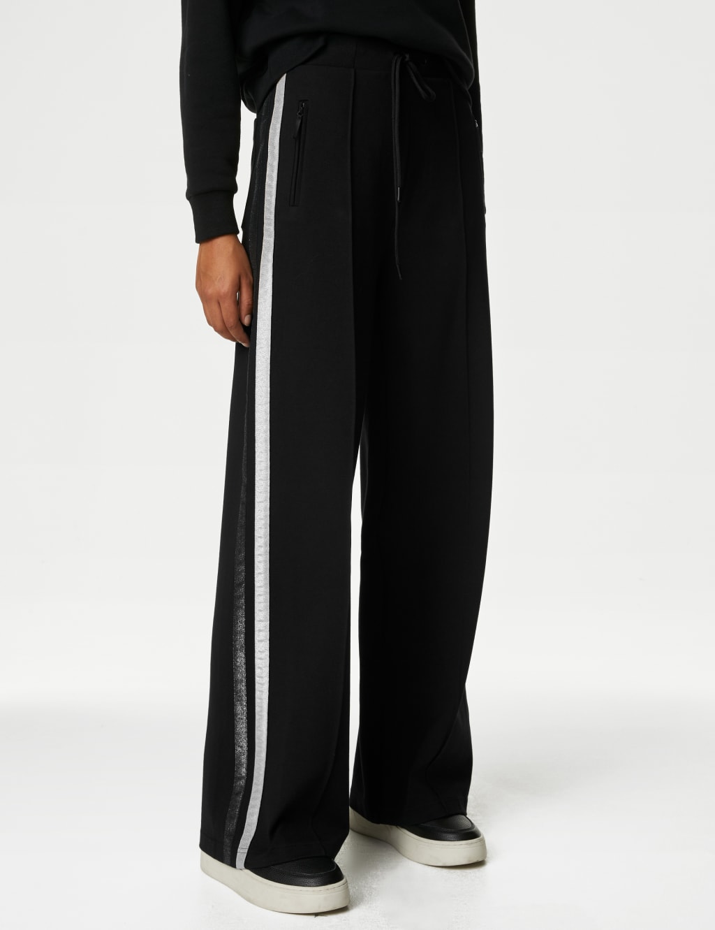 Ponte Sparkly Side Stripe Wide Leg Trousers image 4