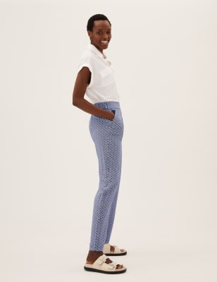 

Womens M&S Collection Schmal zulaufende, knöchellange Hose mit Muster - Blue Mix, Blue Mix