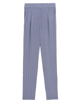 

Womens M&S Collection Printed Tapered Ankle Grazer Trousers - Blue Mix, Blue Mix