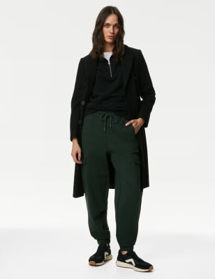 Marks And Spencer Womens M&S Collection Ponte Utility Tapered Ankle Grazer Joggers - Dark Green