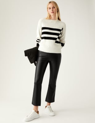 Cropped Flare Leather Pants