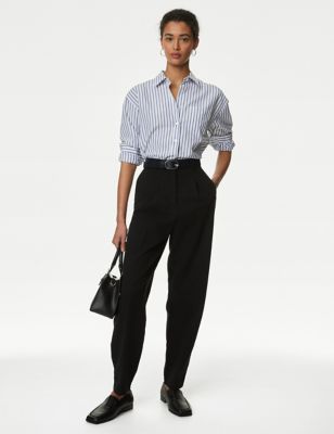 

Womens M&S Collection Cotton Blend Pleated Chinos - Black, Black