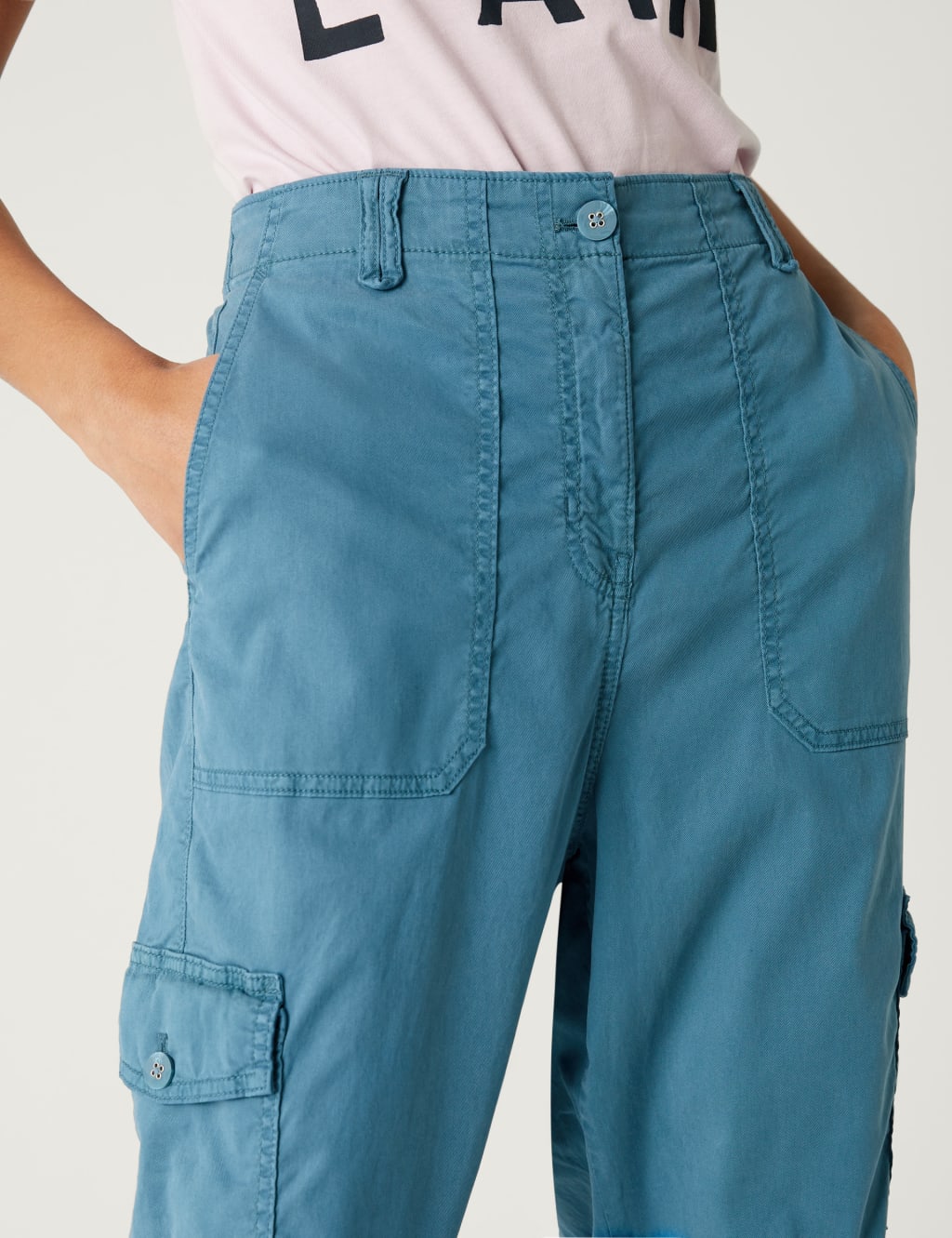 Lyocell Rich Cargo Cropped Trousers image 2