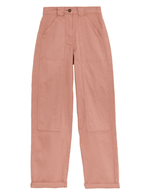 

Womens M&S Collection Cotton Rich Relaxed Straight Trousers - Bright Coral, Bright Coral