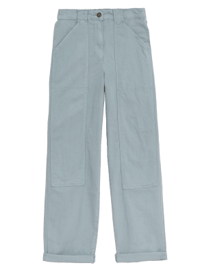 

Womens M&S Collection Cotton Rich Relaxed Straight Trousers - Medium Blue, Medium Blue
