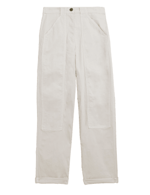 

Womens M&S Collection Cotton Rich Relaxed Straight Trousers - Calico, Calico