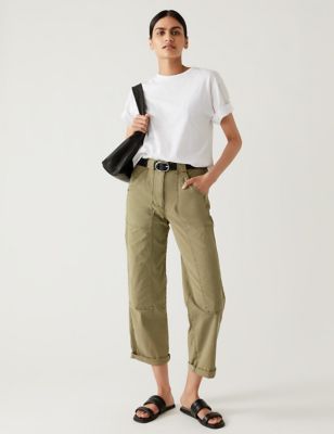 Cotton Rich Relaxed Straight Trousers