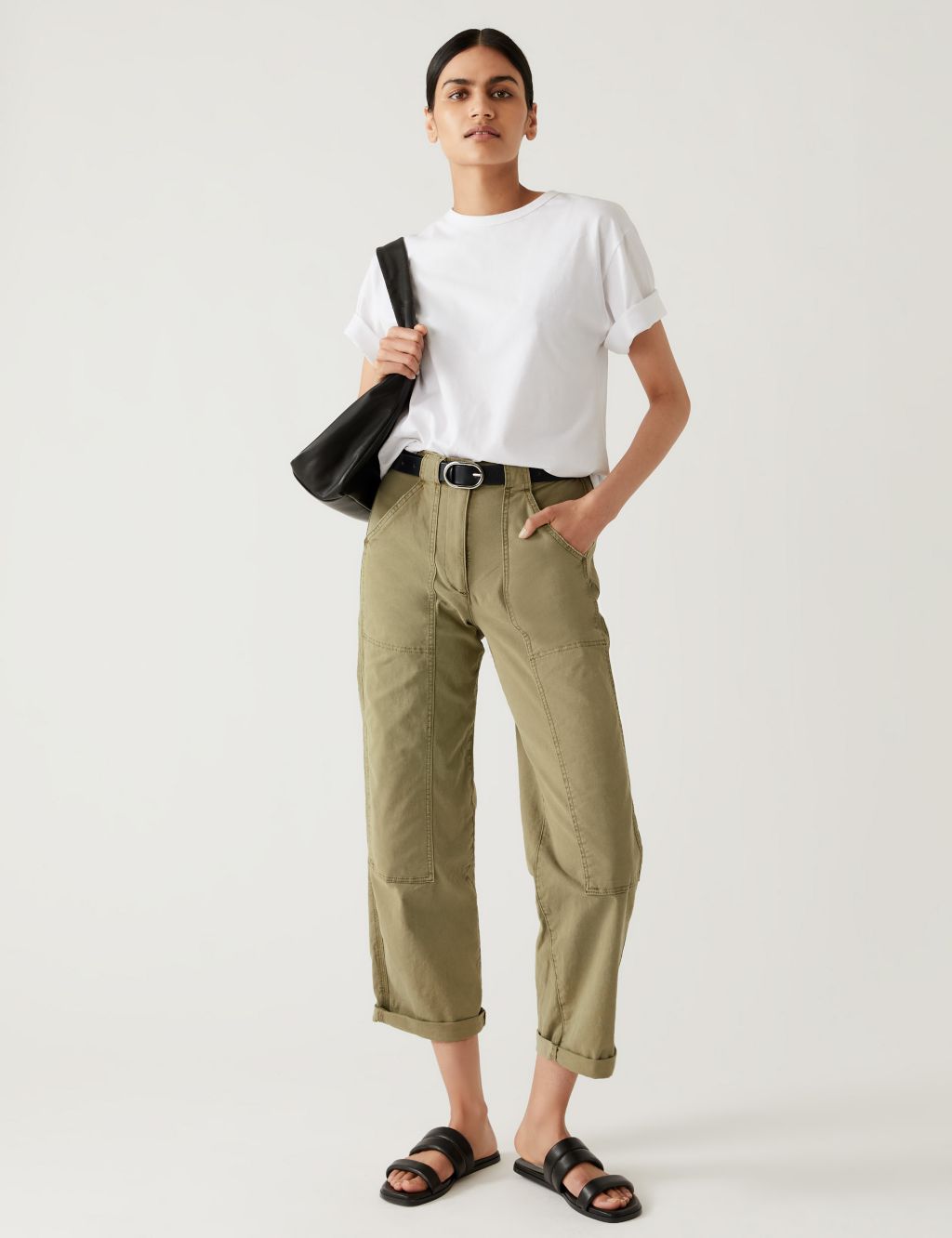 Cotton Rich Relaxed Straight Trousers image 1