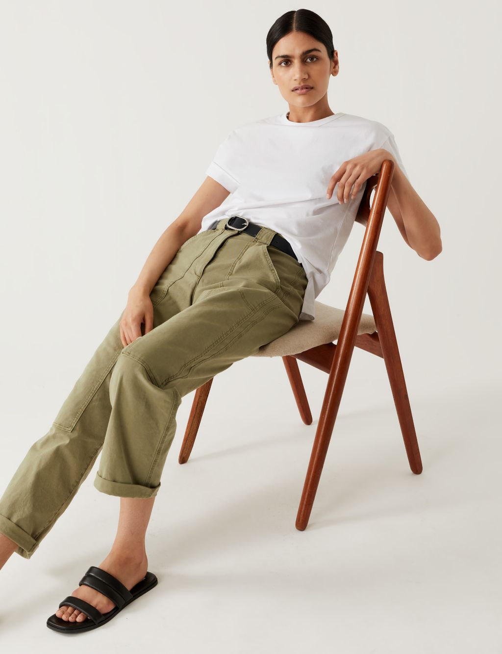 Cotton Rich Relaxed Straight Trousers image 2