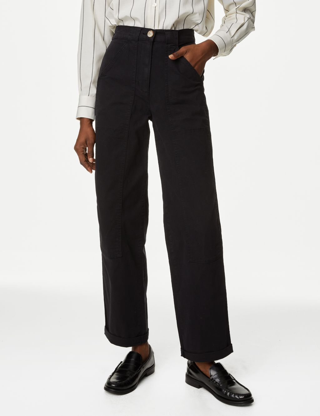 Cotton Rich Relaxed Straight Trousers image 4