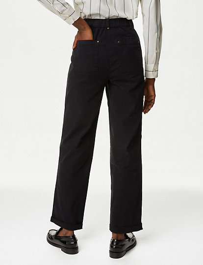 Cotton Rich Relaxed Straight Trousers