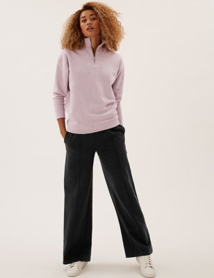 

Womens M&S Collection Cotton Rich Wide Leg Joggers - Black, Black
