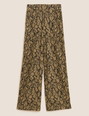 M&S Womens Cosy Animal Print Wide Leg Ankle Grazer Joggers