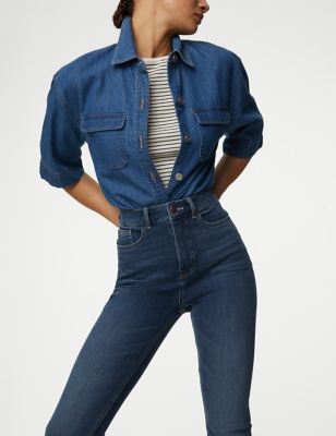 Marks And Spencer Womens M&S Collection Magic Shaping High Waisted Skinny Jeans - Medium Indigo, Medium Indigo