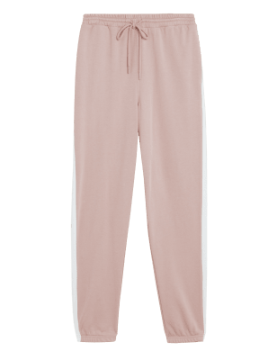 

Womens M&S Collection Cotton Rich Side Stripe Cuffed Joggers - Pink Mix, Pink Mix