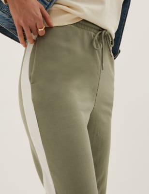 

M&S Collection Pantalón deportivo de algodón con rayas en el lateral y puñosWomens - Green Mix, Green Mix