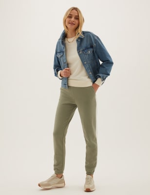 

Womens M&S Collection Cotton Rich Side Stripe Cuffed Joggers - Green Mix, Green Mix