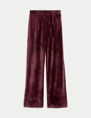 Velour Elasticated Waist Straight Leg Trousers