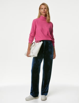 Velour Elasticated Waist Straight Leg Trousers