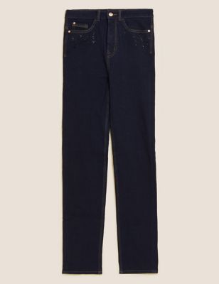M&S Womens Magic Shaping Embellished Straight Leg Jeans