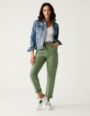 

M&S Collection Pantalón deportivo slim de algodón con costuras en contrasteWomens - Bright Sage, Bright Sage