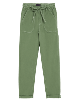 

Womens M&S Collection Cotton Rich Contrast Stitch Slim Fit Joggers - Bright Sage, Bright Sage