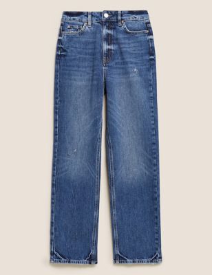 M&S Womens High Waisted Authentic Straight Leg Jeans