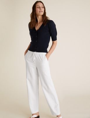 

Womens M&S Collection Linen Rich Wide Leg Trousers - Soft White, Soft White