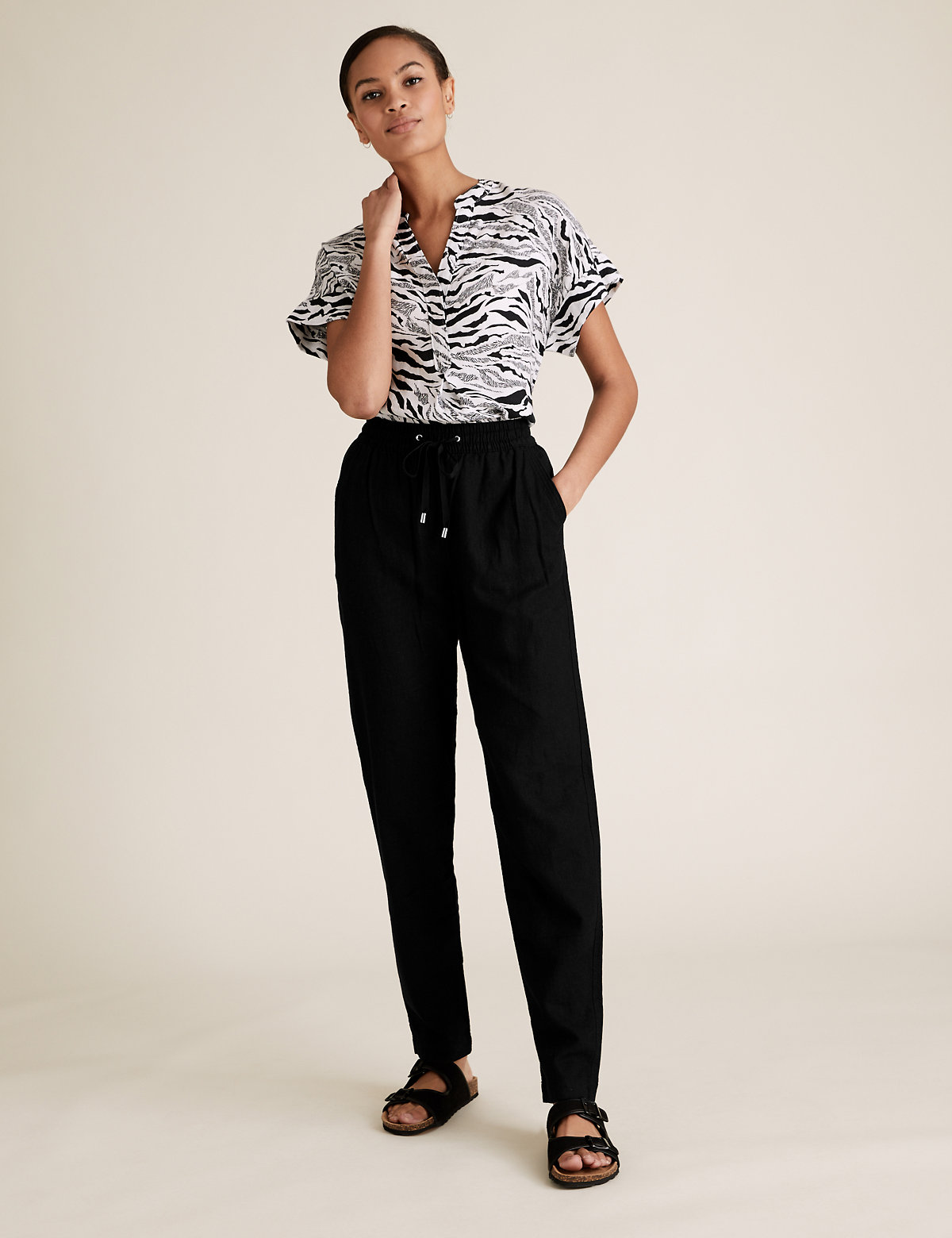 Linen Rich Tapered Ankle Grazer Trousers