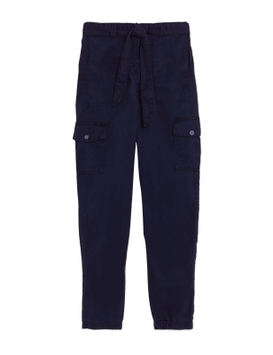 

Womens M&S Collection Tencel™ Rich Cargo Tapered Trousers - Navy, Navy
