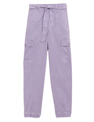 

Womens M&S Collection Tencel™ Rich Cargo Tapered Trousers - Pale Lilac, Pale Lilac