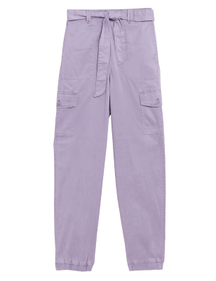 

Womens M&S Collection Tencel™ Rich Cargo Tapered Trousers - Pale Lilac, Pale Lilac