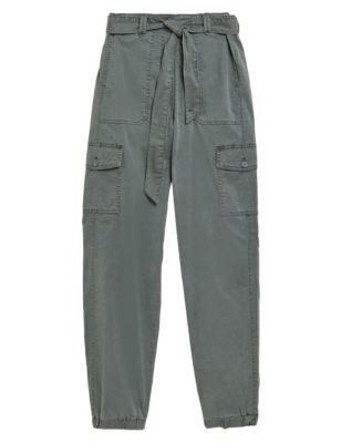 

Womens M&S Collection Tencel™ Rich Cargo Tapered Trousers - Dark Khaki, Dark Khaki