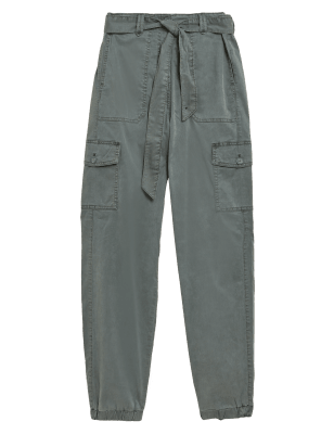 

Womens M&S Collection Tencel™ Rich Cargo Tapered Trousers - Dark Khaki, Dark Khaki